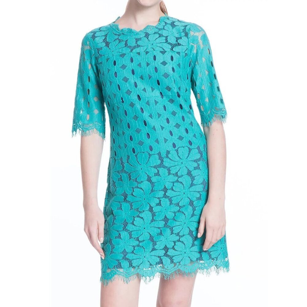 Plenty by Tracy Reese ~Turquoise Lace Overlay Elbow Shift Party Dress  P6685